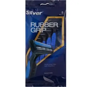 خودتراش چند بار مصرف مردانه 2 لبه سیلور مدل Rubber Grip بسته 5 عددی