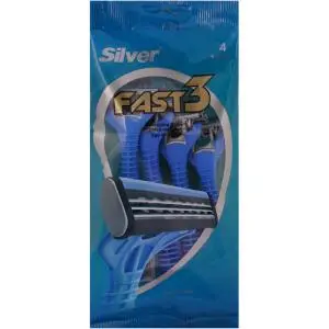 خودتراش چند بار مصرف مردانه 3 لبه سیلور مدل Fast3 بسته 4 عددی