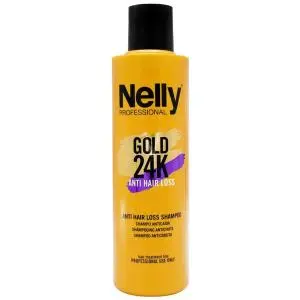 شامپو تقویت کننده مو شوک ضد ریزش نلی مدل Gold 24K Anti Hair Loss ظرفیت 300 میلی لیتر