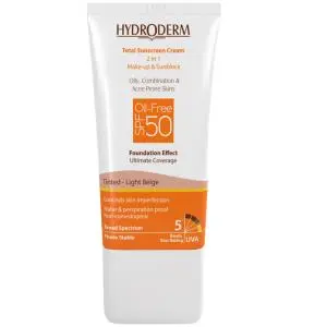 کرم ضد آفتاب هیدرودرم بژ روشن مناسب برای پوست چرب و مختلط و مستعد آکنه SPF 50 وزن 40 گرمی