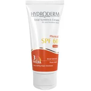 کرم ضد آفتاب هیدرودرم بژ روشن مناسب برای پوست خشک و حساس SPF 60 وزن 50 گرمی